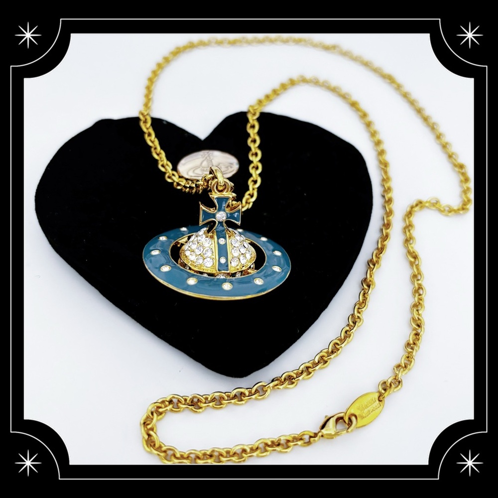Vivienne Westwood 3D Global Pendant Necklace, Gold/Turquoise Blue/Crystals
